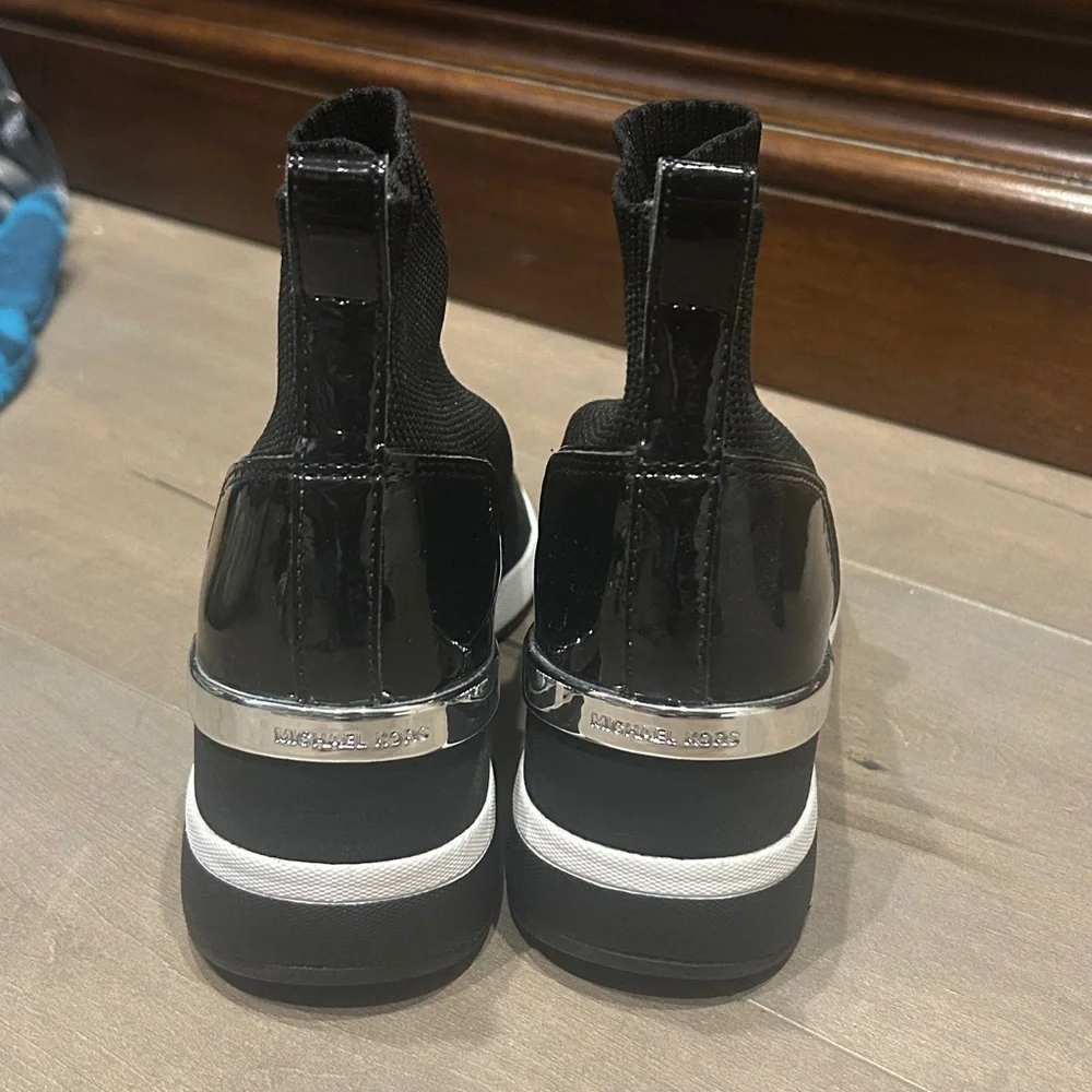 Michael Kors Black Knit Sneakers with Silver Details